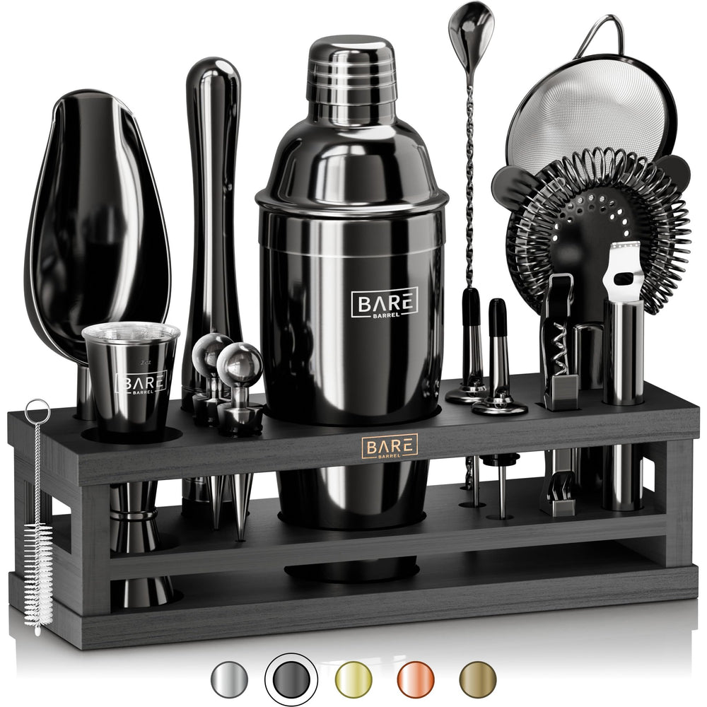 Bare Barrel face du coffret 16 pièces montrant l'emballage élégant et le contenu visible