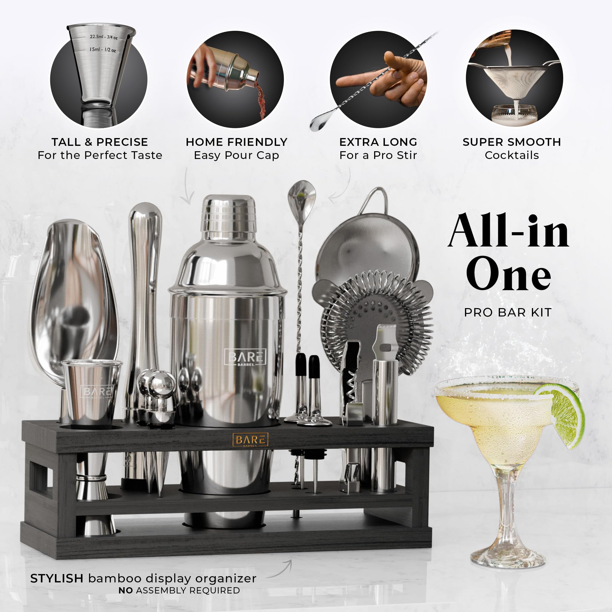 Bare Barrel shaker 24oz gros plan montrant finition acier, matériau durable
