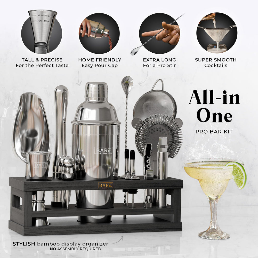 Bare Barrel shaker 24oz gros plan montrant finition acier, matériau durable
