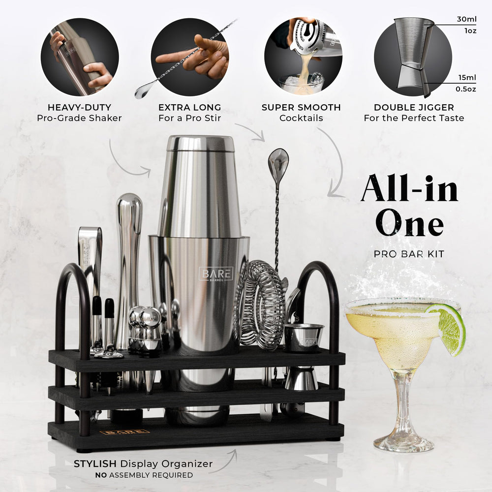 Bare Barrel gros plan sur le shaker Boston 28oz illustrant la qualité inox