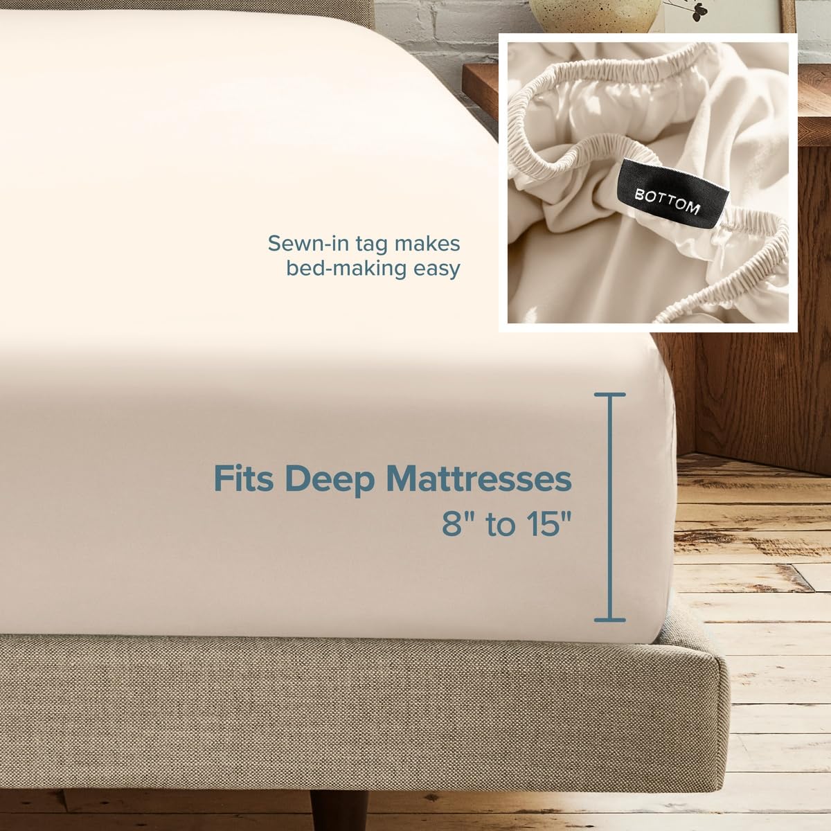 Bare Home comparaison montrant l'ajustement sur matelas jusqu'à 15 pouces de profondeur