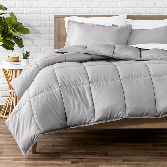 Bare Home couette queen gris clair face avant montrant finition douce