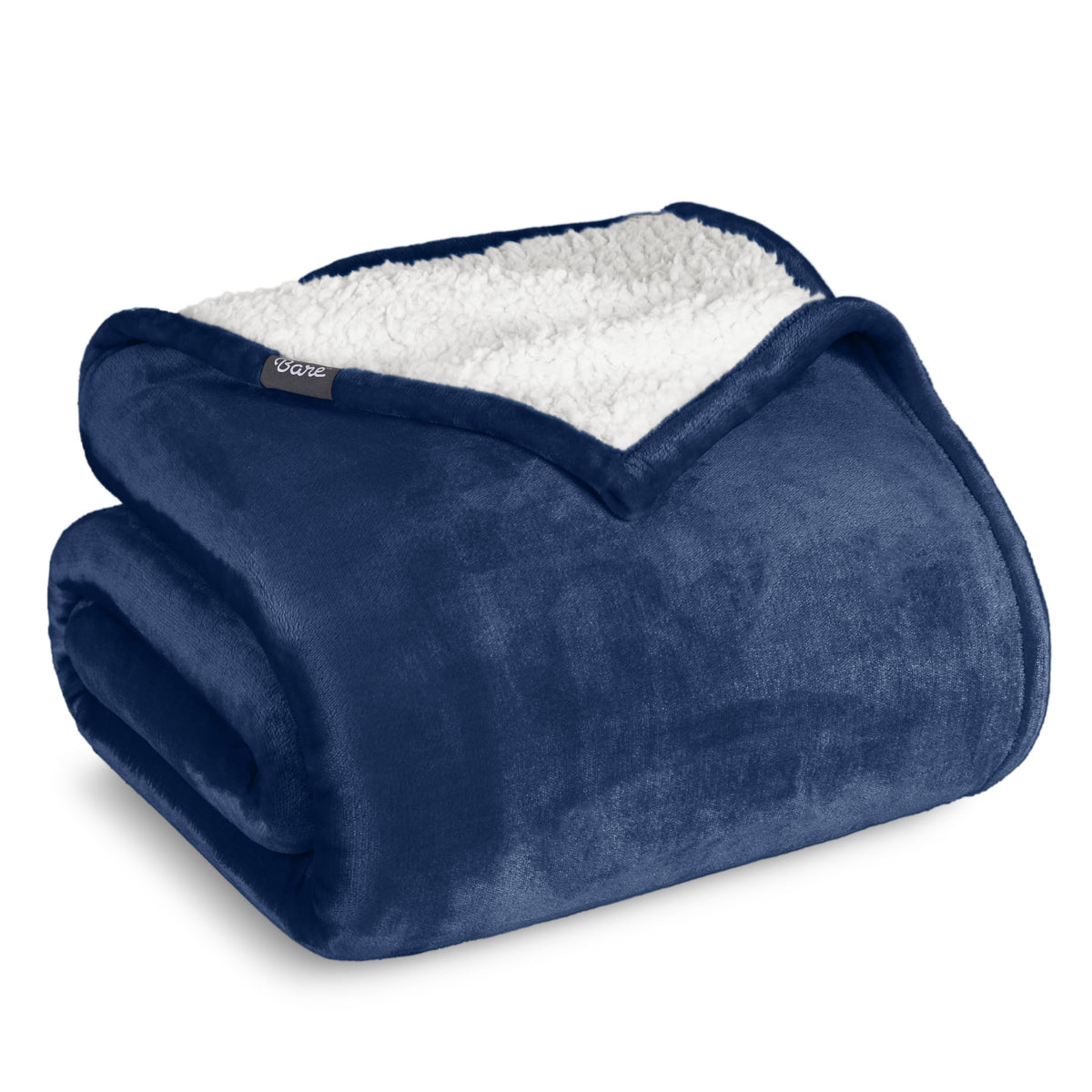 Bare Home vue frontale de la couverture sherpa bleu foncé pour ambiance élégante