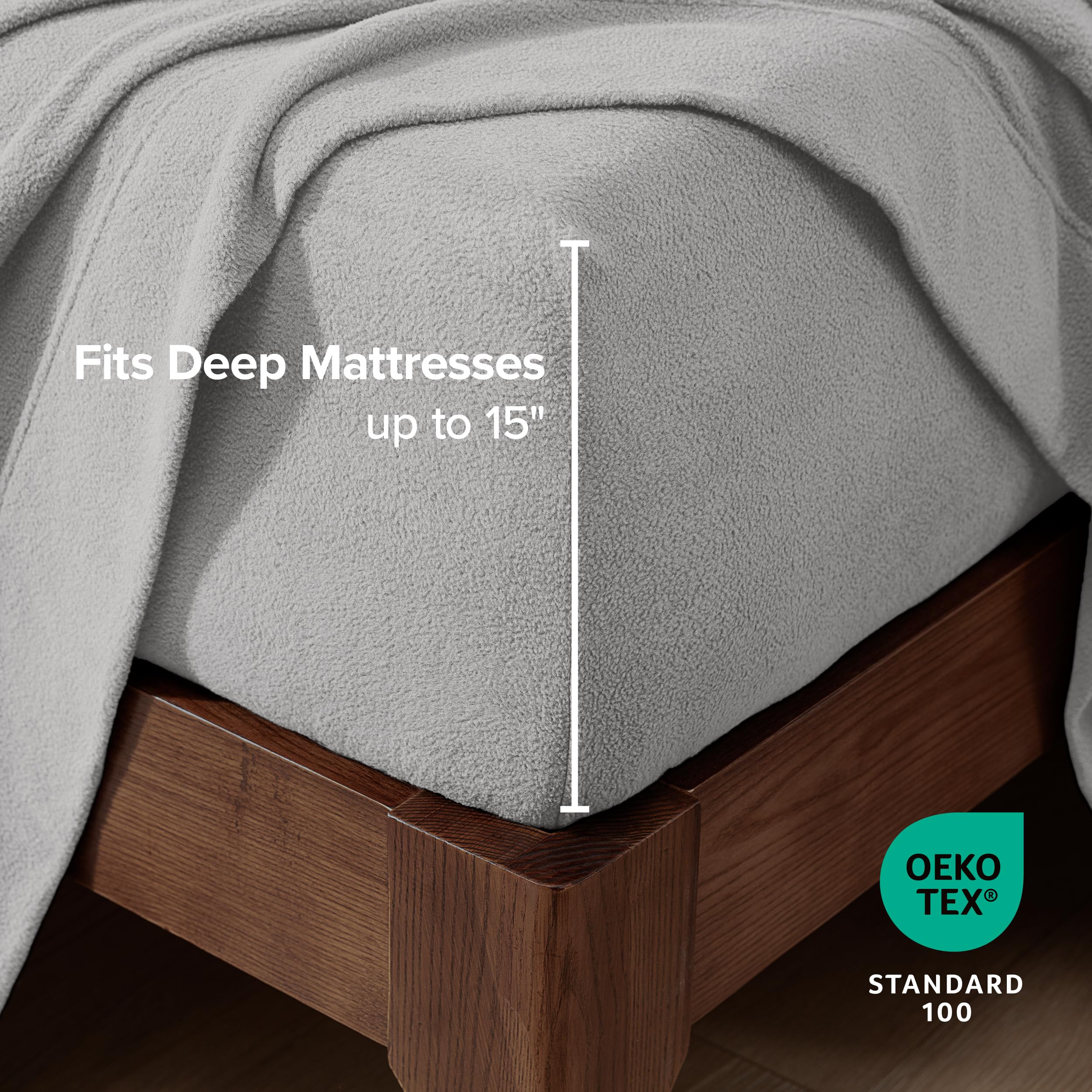 Bare Home détail coin élastique illustrant ajustement fiable pour matelas profonds