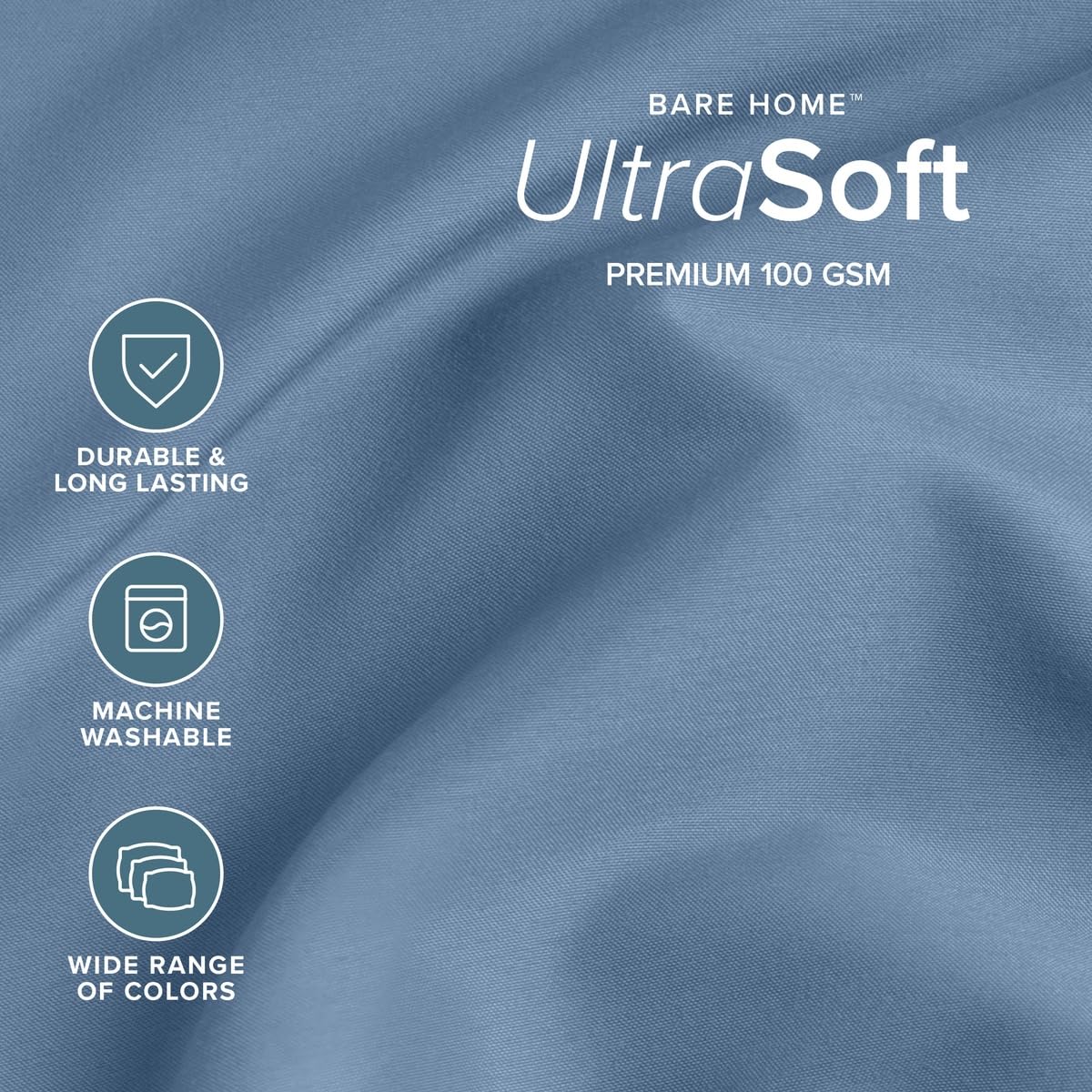 Bare Home drap plat posé sur lit Queen, couleur Coronet Blue relaxante et moderne