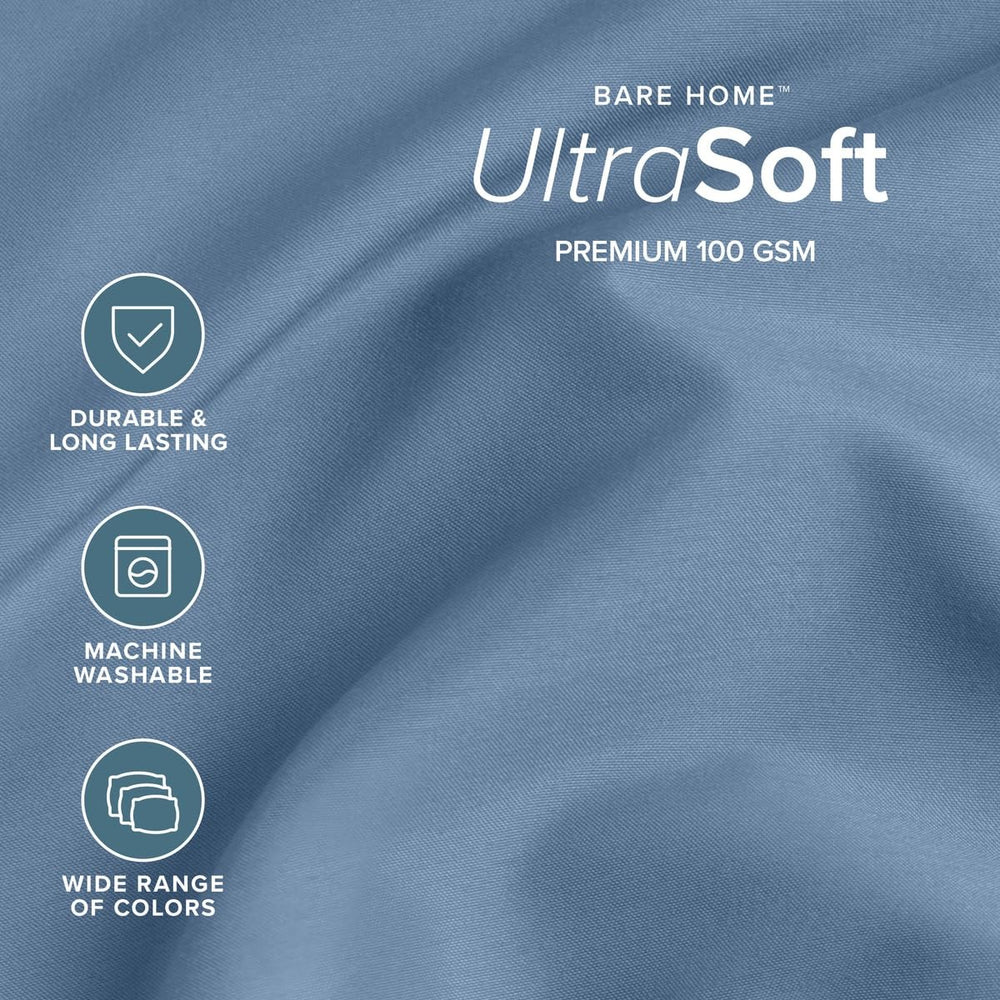 Bare Home drap plat posé sur lit Queen, couleur Coronet Blue relaxante et moderne
