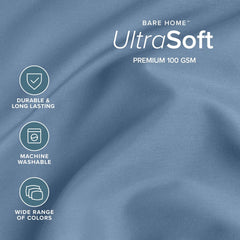 Bare Home drap plat posé sur lit Queen, couleur Coronet Blue relaxante et moderne
