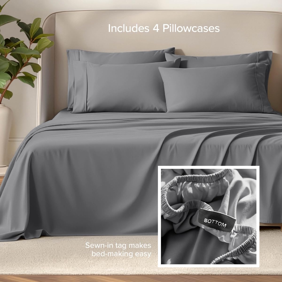 Bare Home drap plat et taies étendus sur lit pour apparence soignée