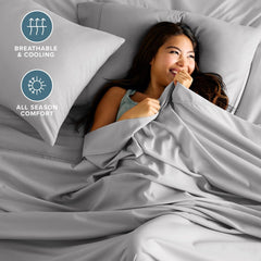 Bare Home drap plat et taies pliés démontrant l'ensemble complet