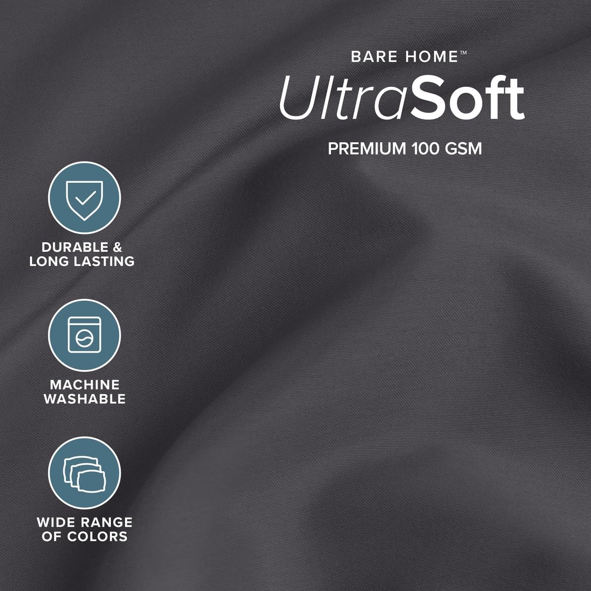 Bare Home drap plat étendu montrant la coupe large et la teinte Forged Iron Grey