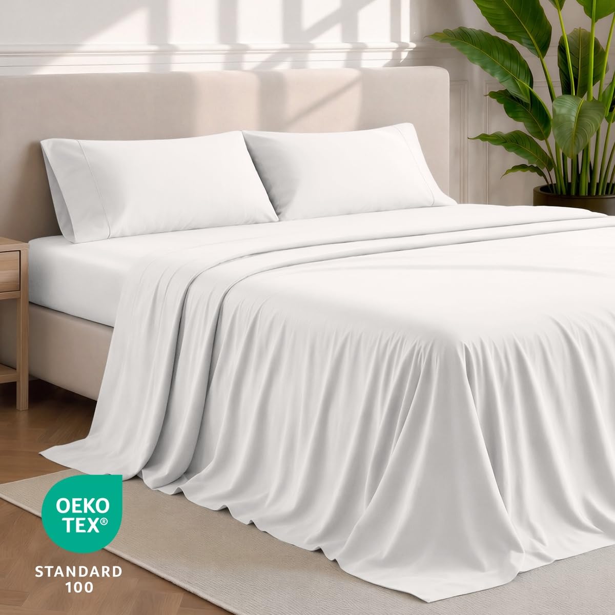 Bare Home drap plat retombant généreusement montrant couverture complète du lit
