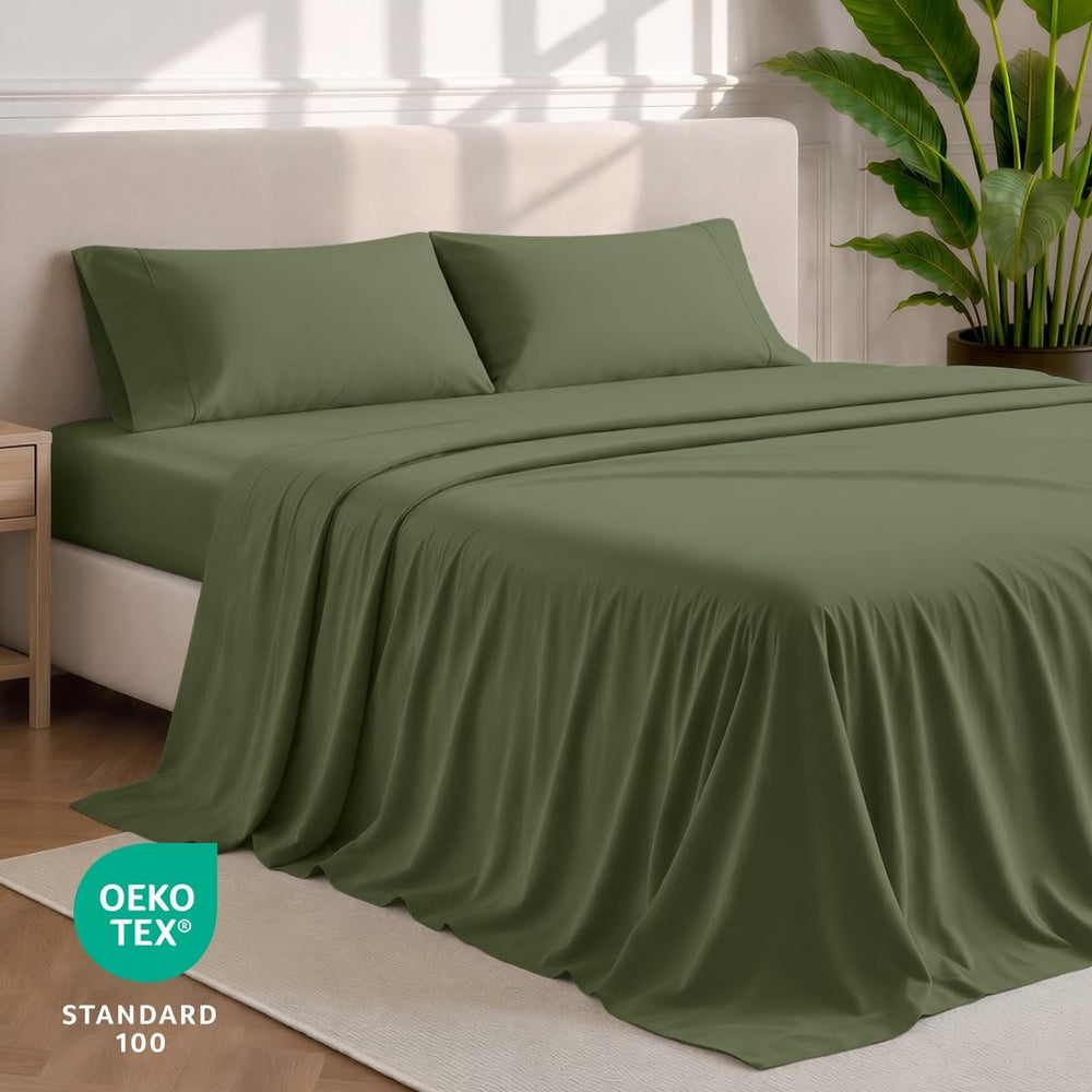Bare Home drap plat Queen montrant le retombé généreux et les proportions