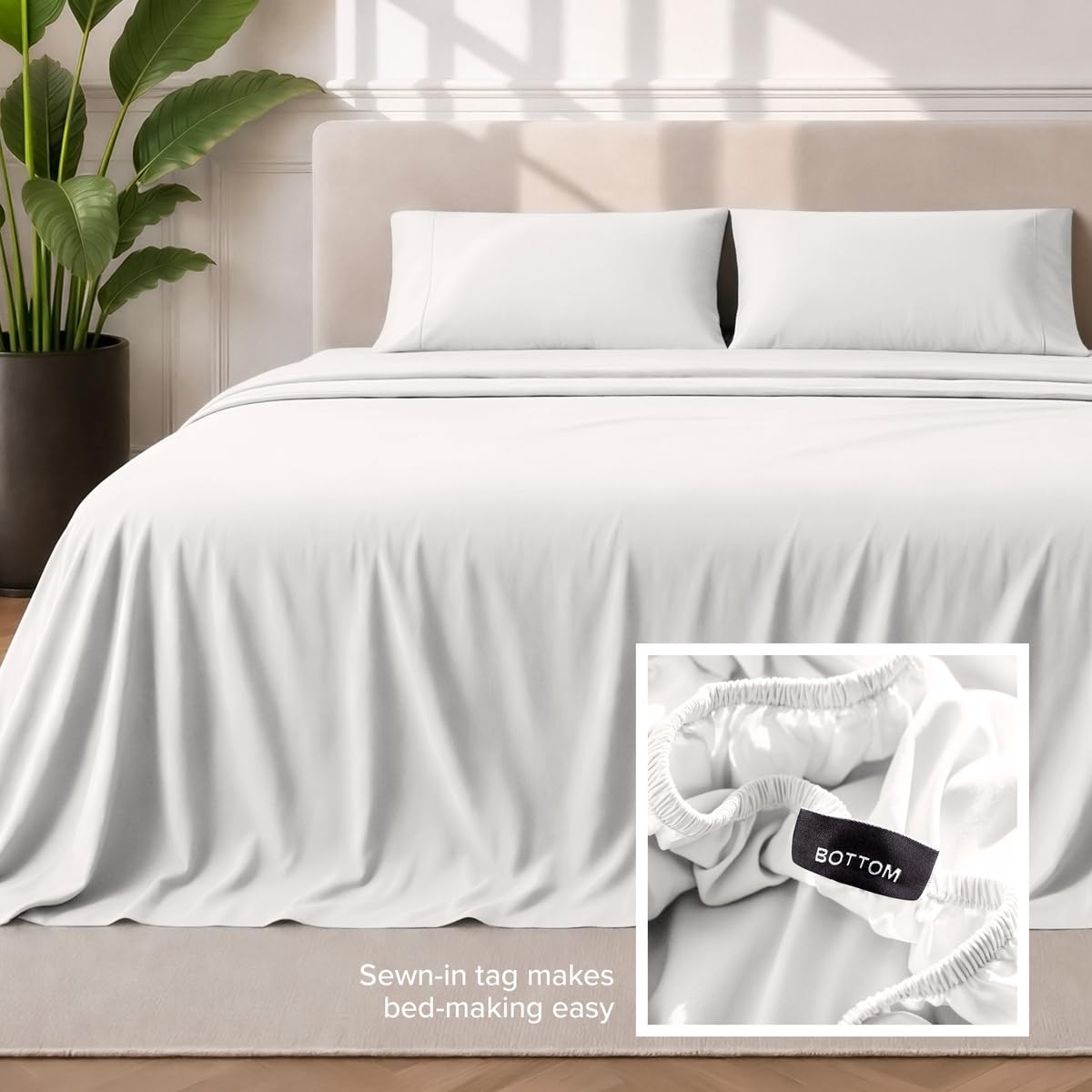 Bare Home angle sous drap montrant élastique intégral pour tenue sécurisée