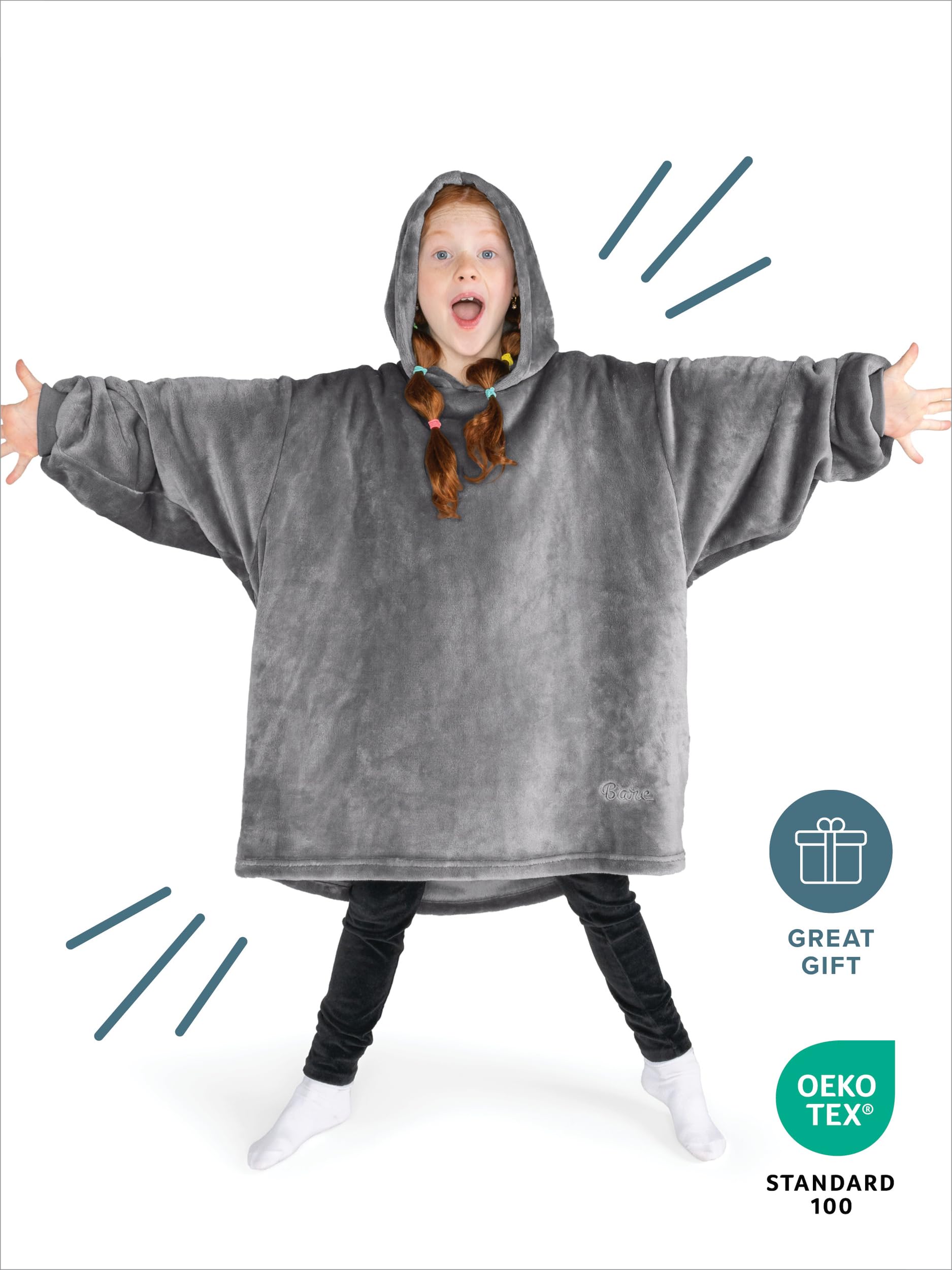 Bare Home enfant portant la wearable blanket, confort pour jeux et siestes