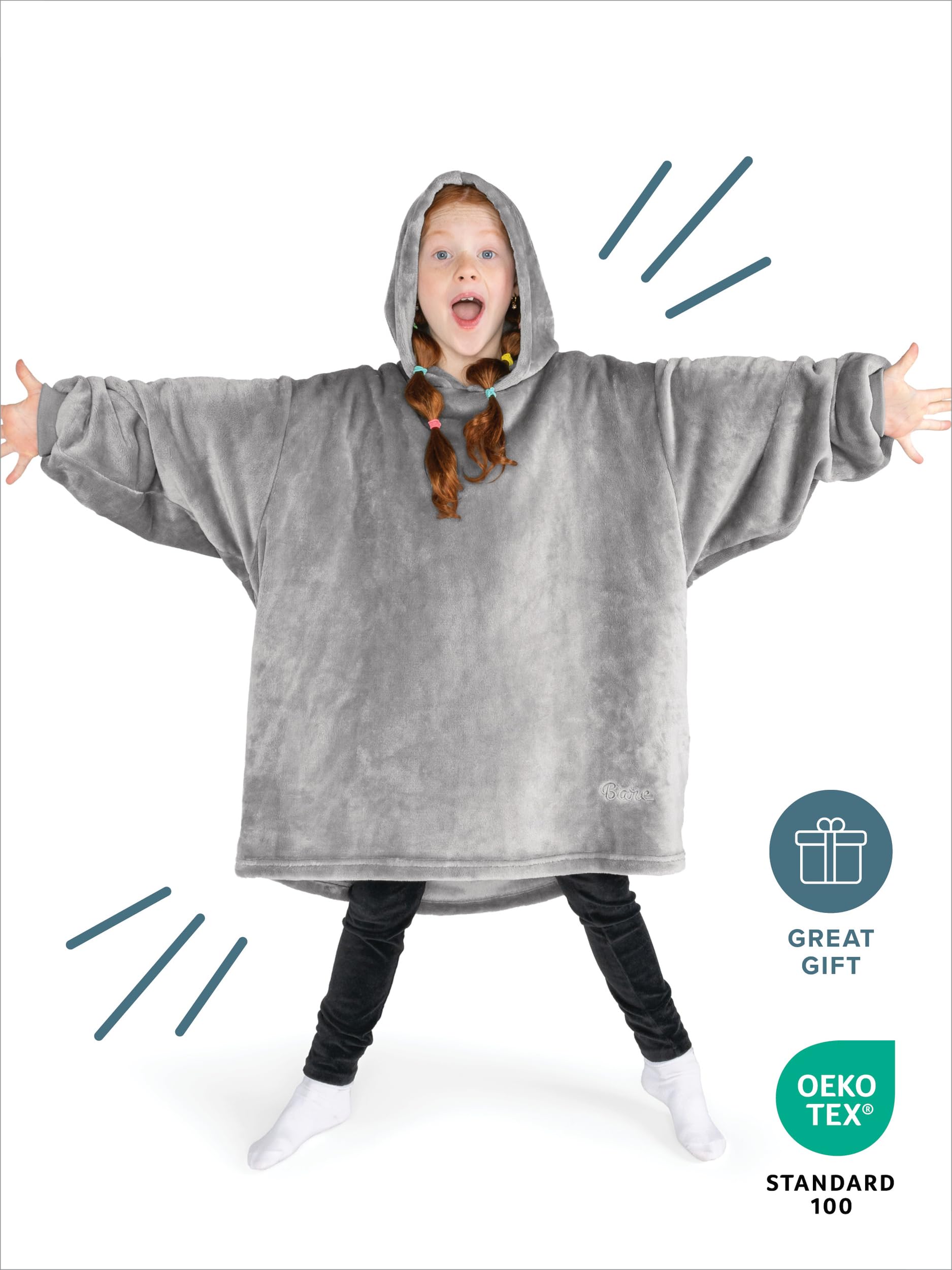 Bare Home enfant portant la couverture-pull, mobilité et confort enfantin