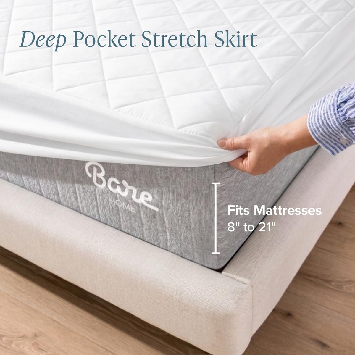 Bare Home détail jupe élastique assurant maintien ferme sur matelas profond