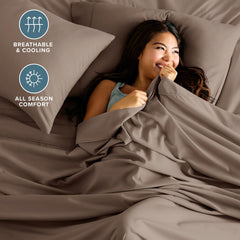 Bare Home gros plan du tissu brossé montrant douceur et confort immédiat