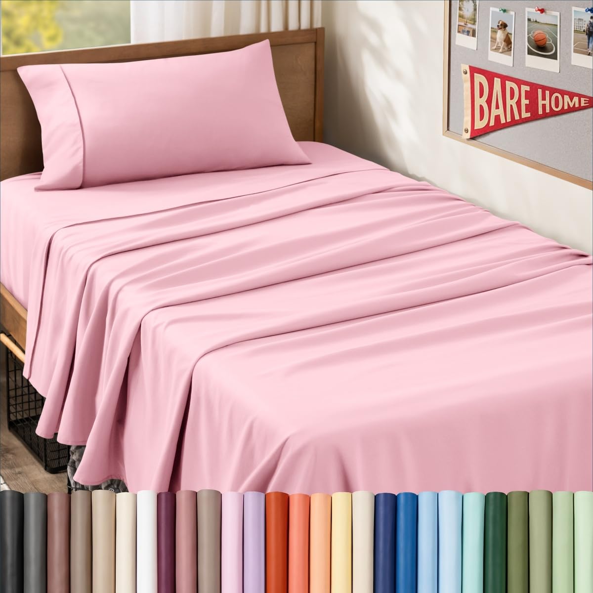 Bare Home vue frontale du set Twin XL rose pâle offrant un look apaisant