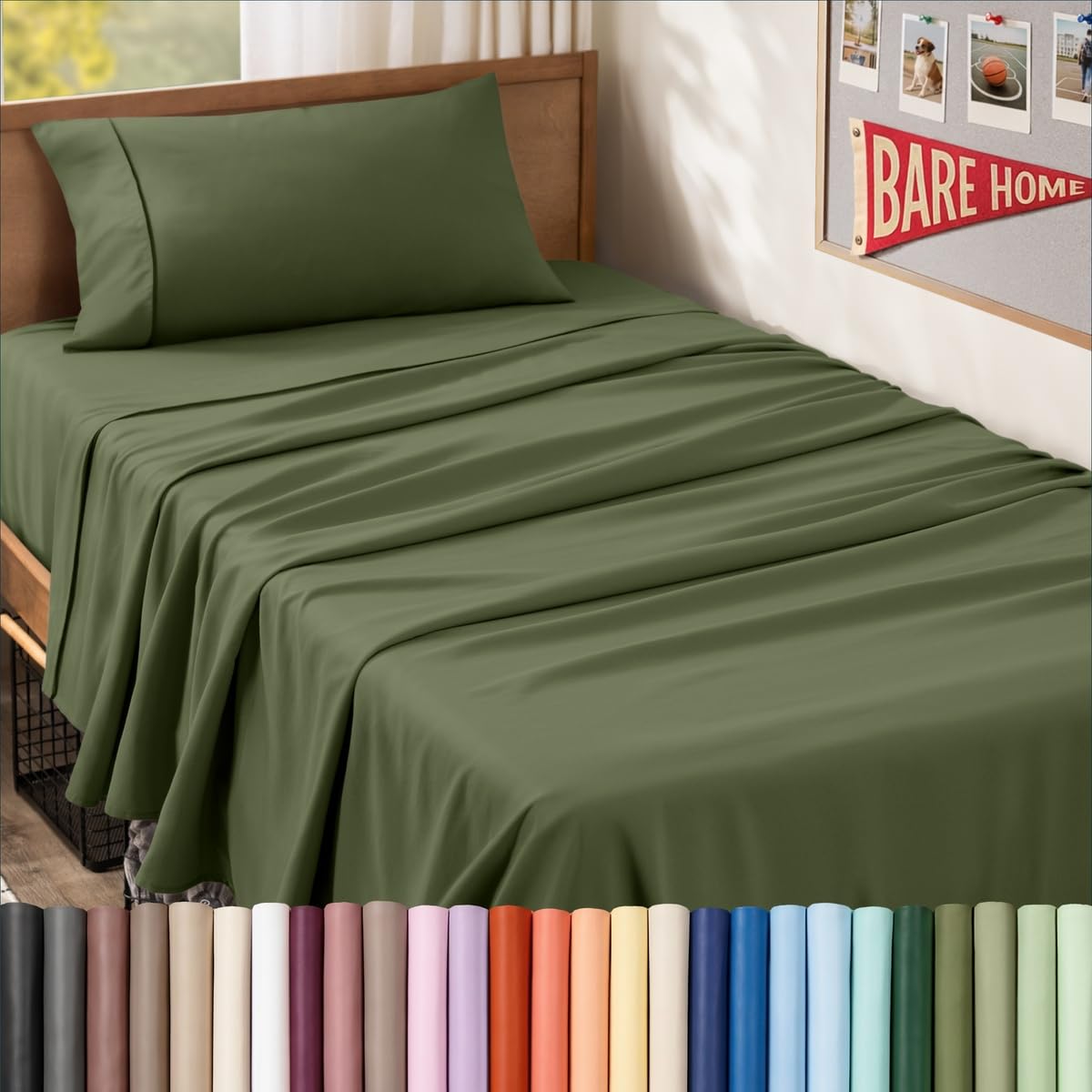 Bare Home emballage twin XL Cypress montrant la parure prête à l’emploi et pratique