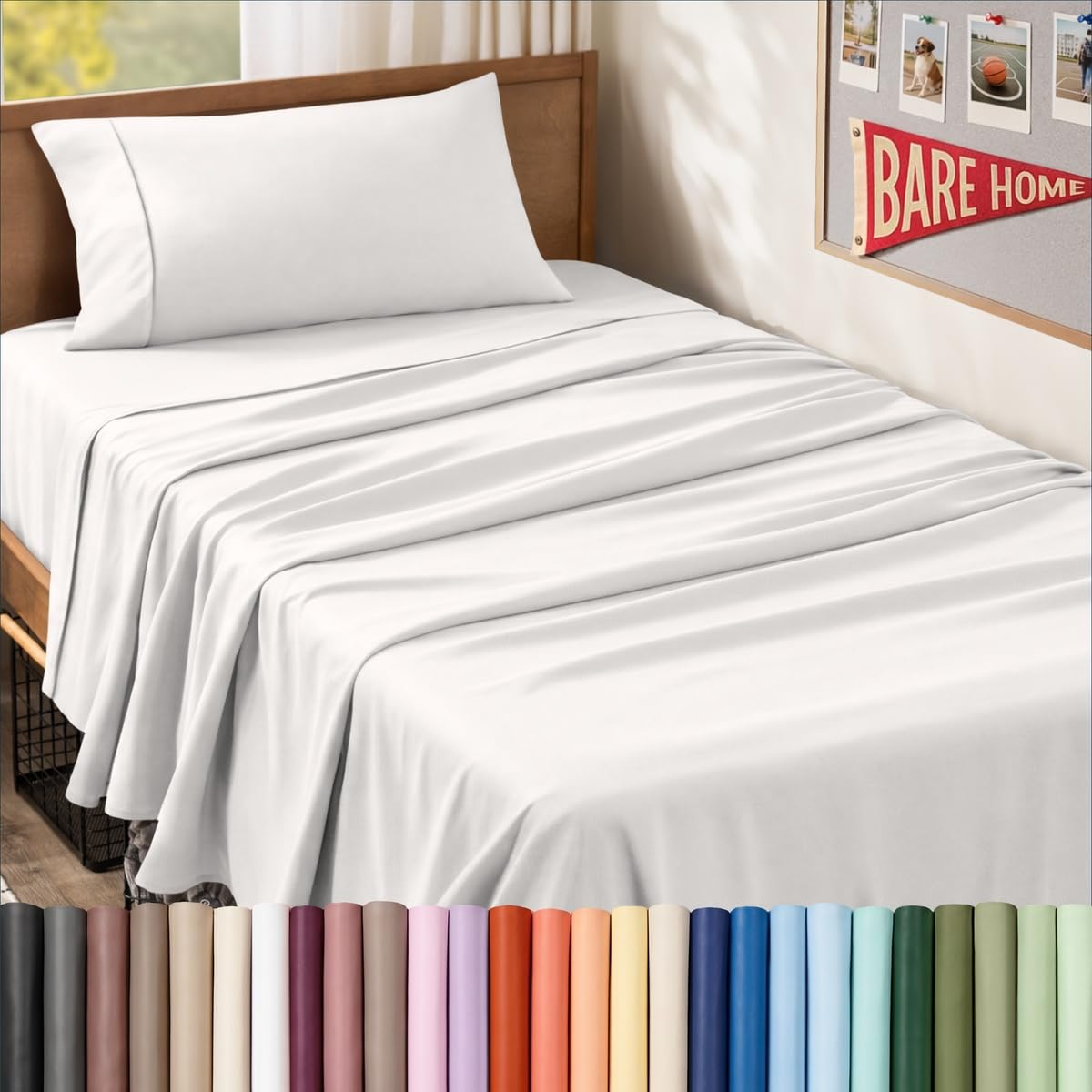 Bare Home emballage avant montrant l'ensemble Twin XL et bénéfice confort