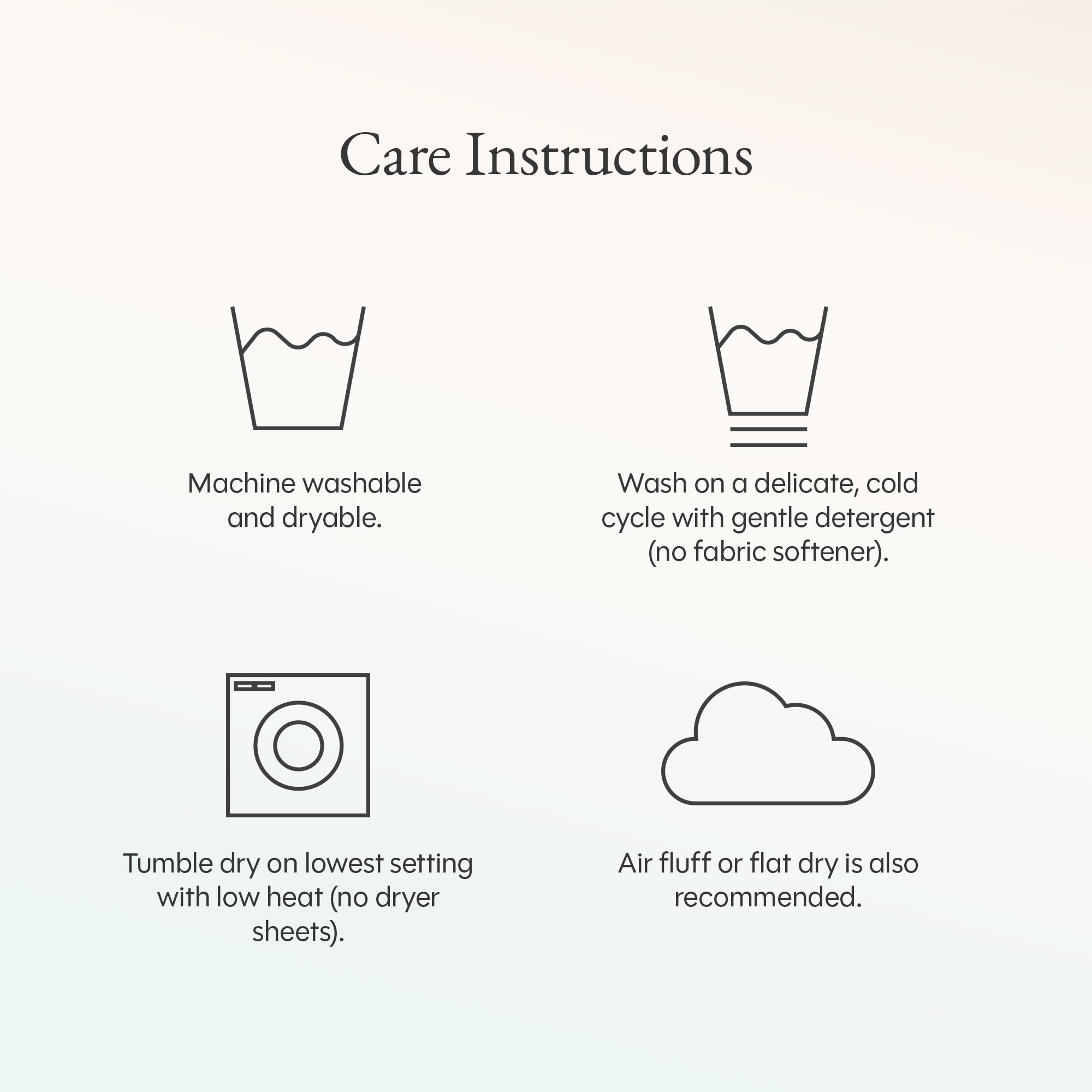 Barefoot Dreams étiquette d’entretien montrant instructions simples et durabilité