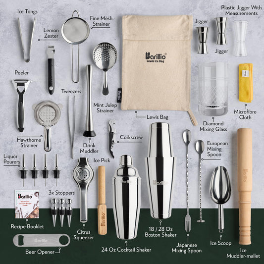 barillio Boston shaker en acier inoxydable pour mélanges rapides sans fuite