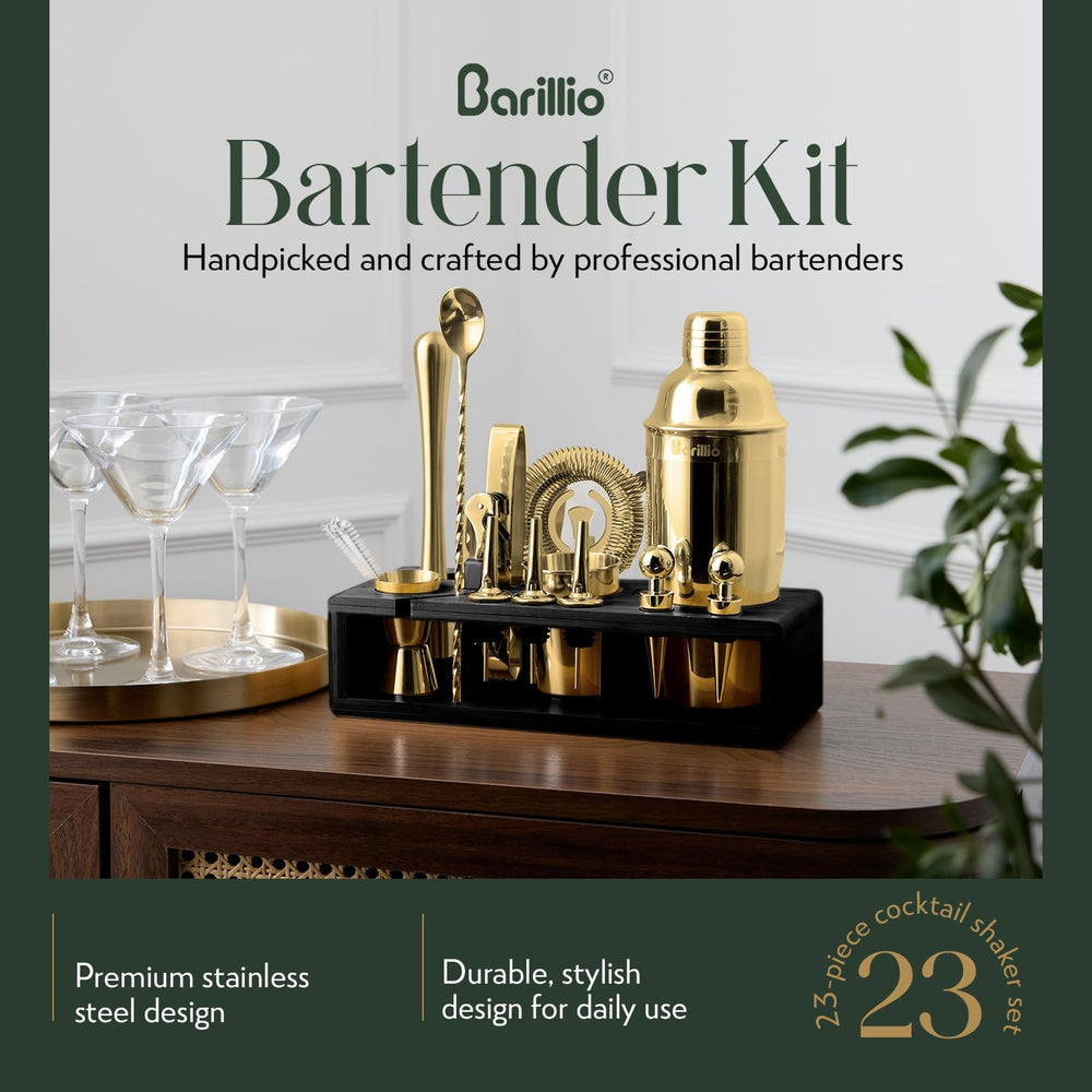 barillio gros plan finition dorée miroir sur acier inoxydable, look premium