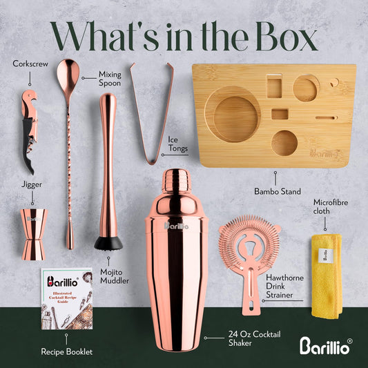 barillio gros plan sur shaker inox rose gold montrant finition miroir