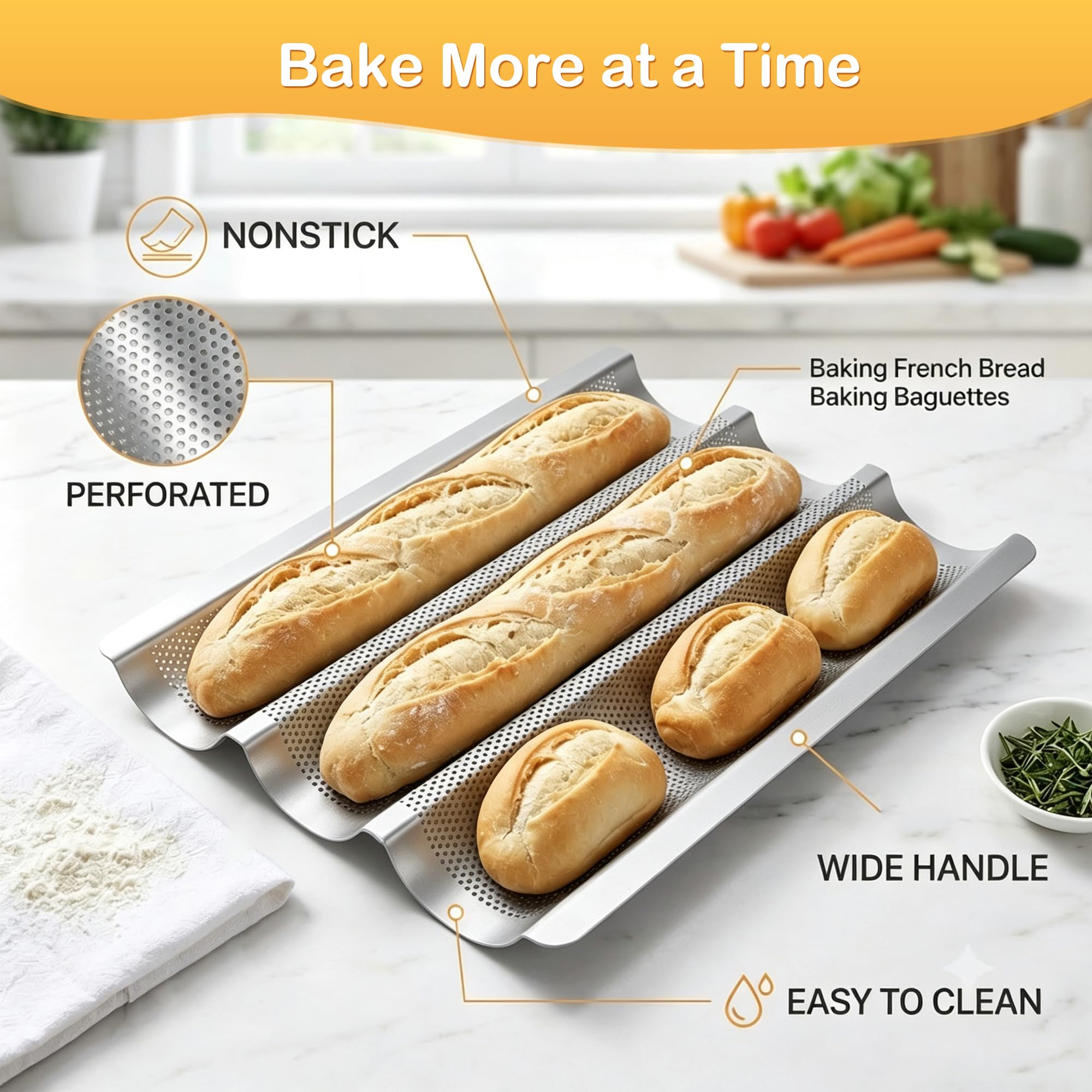 Barlket plateau rempli de baguettes crues prêt à enfourner pour cuisson homogène