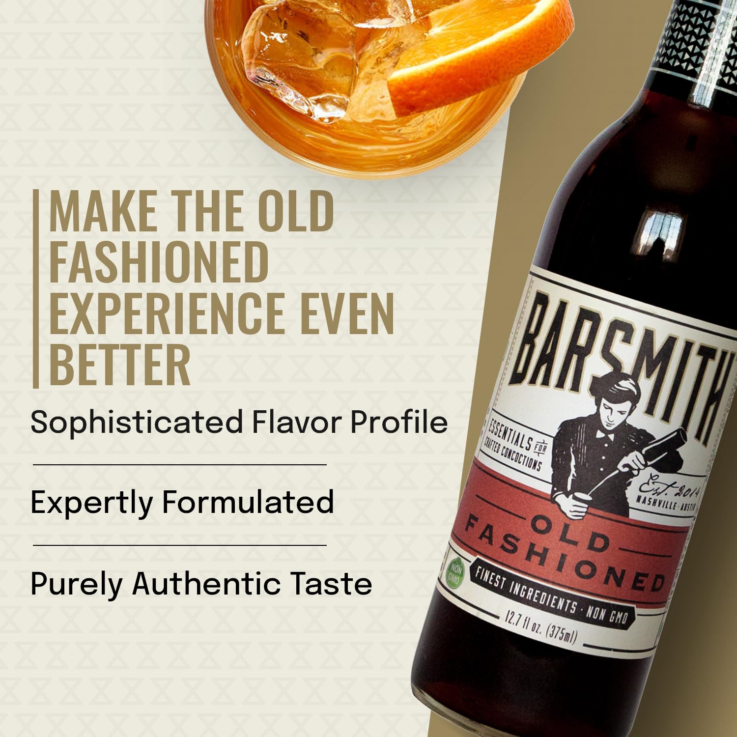 Barsmith mix servi en verre Old Fashioned avec glace et zeste d'orange