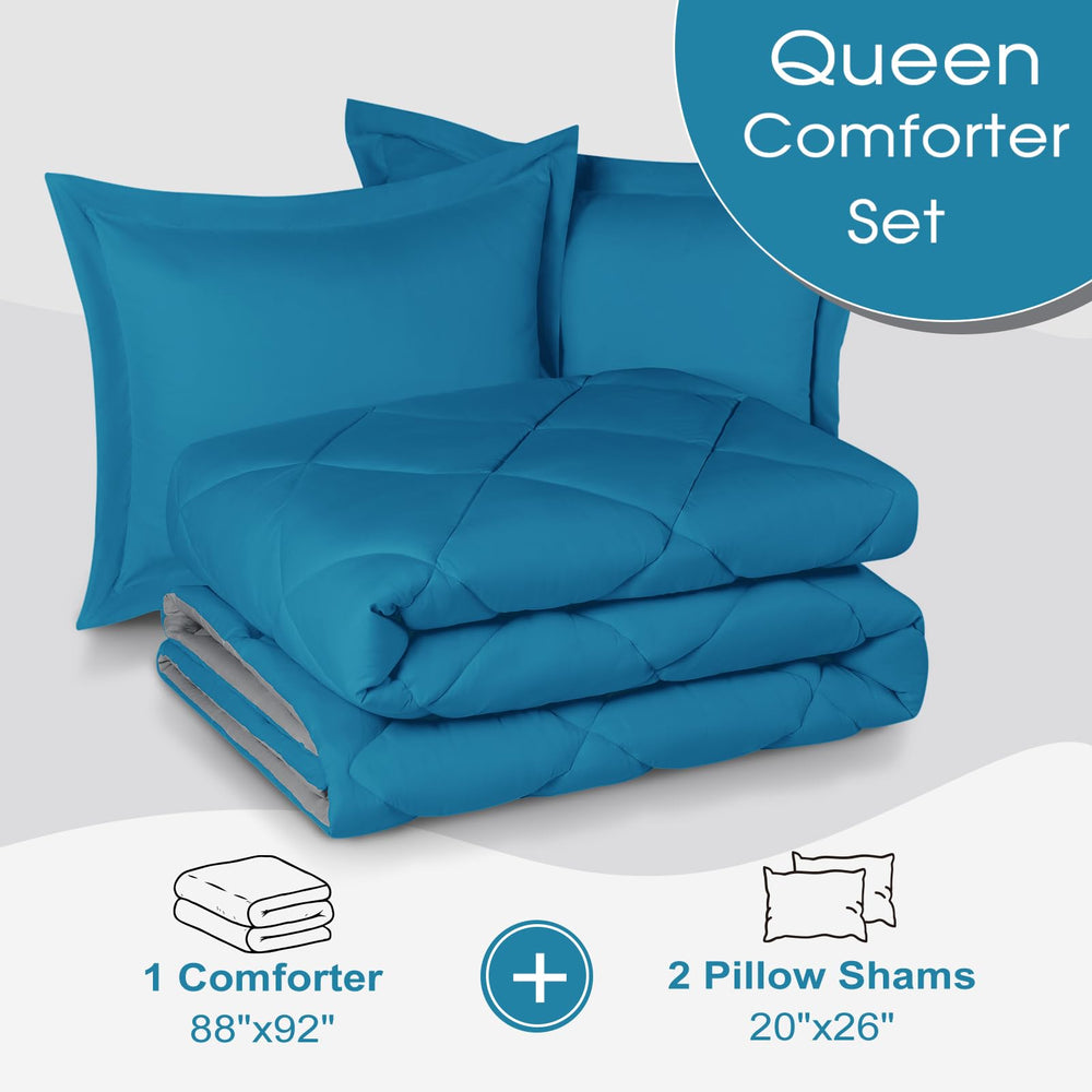 Basic Beyond couette à l'échelle du lit queen montrant la taille exacte