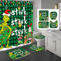 BATERZO rideau de douche vert Noël en situation, apporte ambiance festive