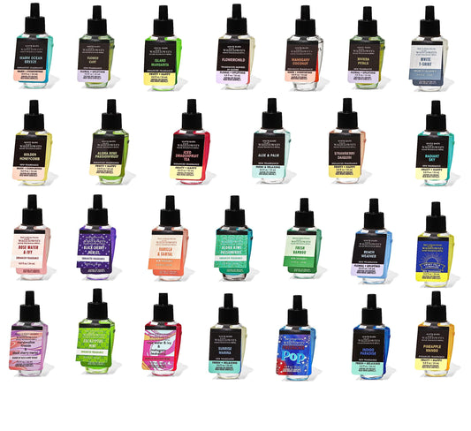 Bath And Body Works recharge murale emballage avant montrant six parfums assortis et praticité