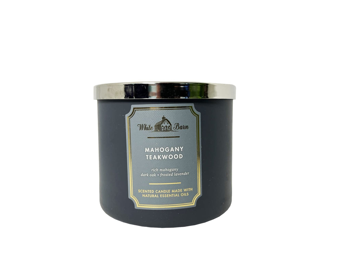 Bath and Body Works bougie Mahogany Teakwood face avant montrant l'étiquette et l'élégance