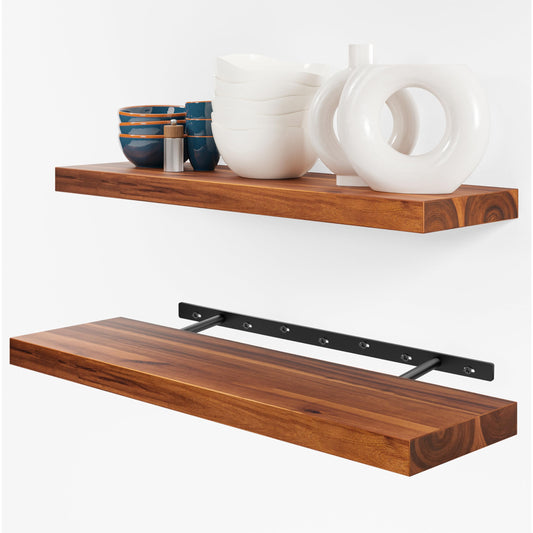 BATODA étagère acacia face montrant rangement et style chaleureux