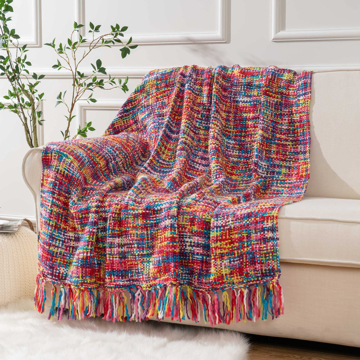 BATTILO HOME plaid face multicolore montrant design bohème et atmosphère chaleureuse