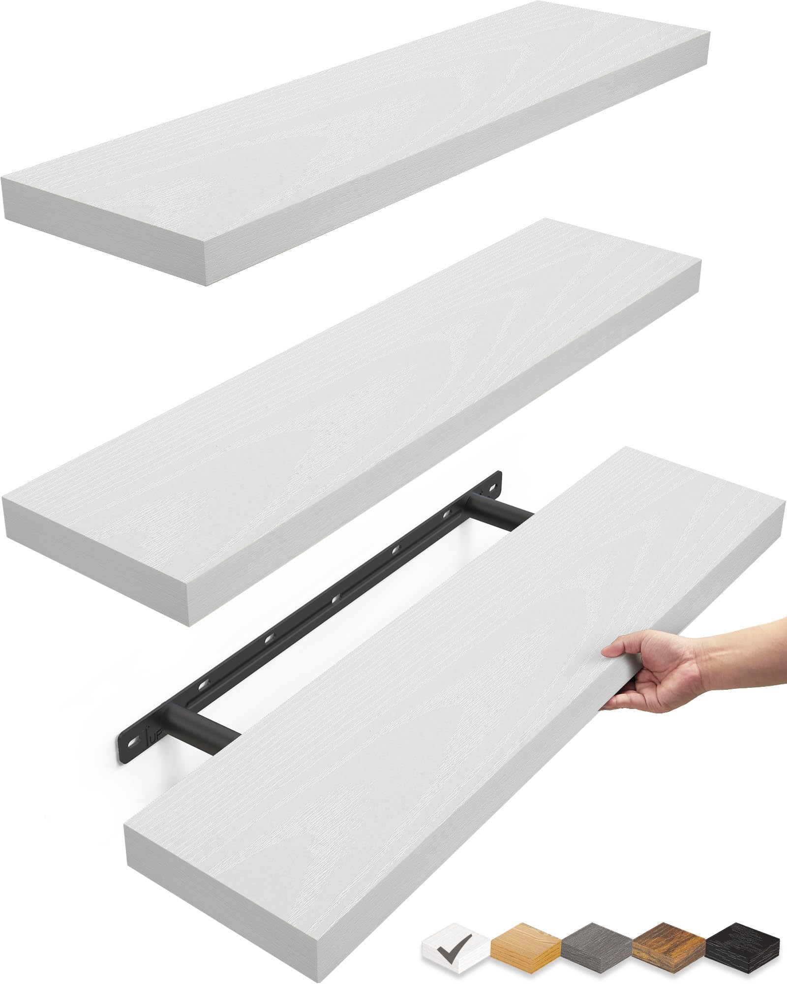 BAYKA étagère flottante face montrant design épuré et finition blanche bénéfique