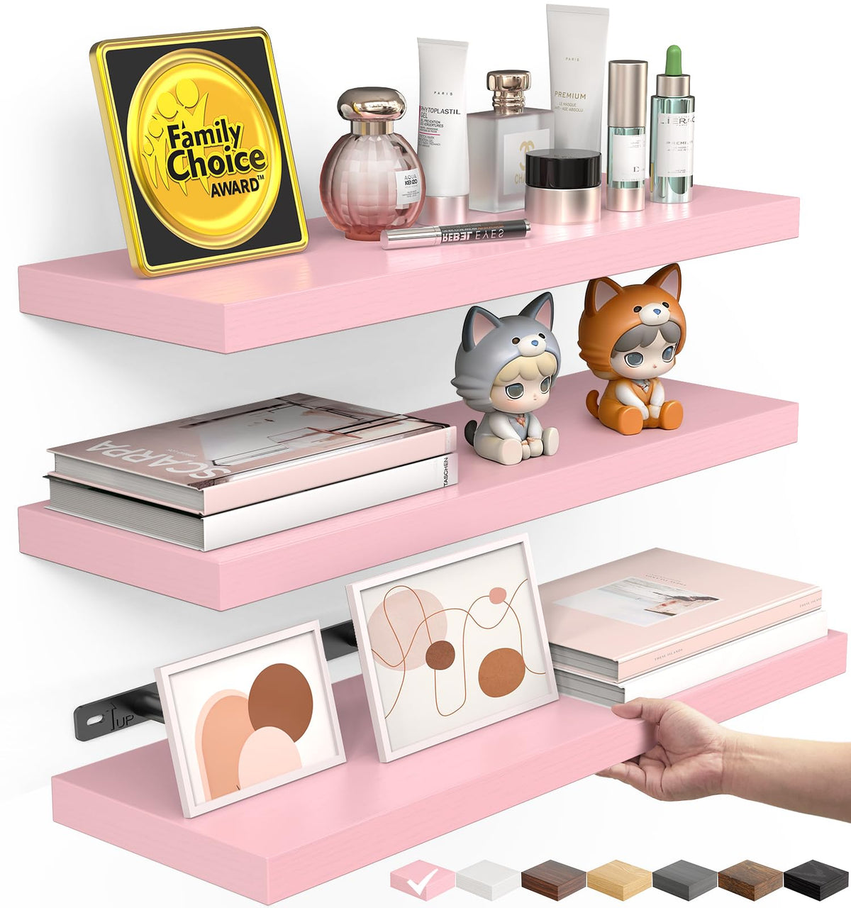 BAYKA étagère rose vue de face montrant rangement pratique