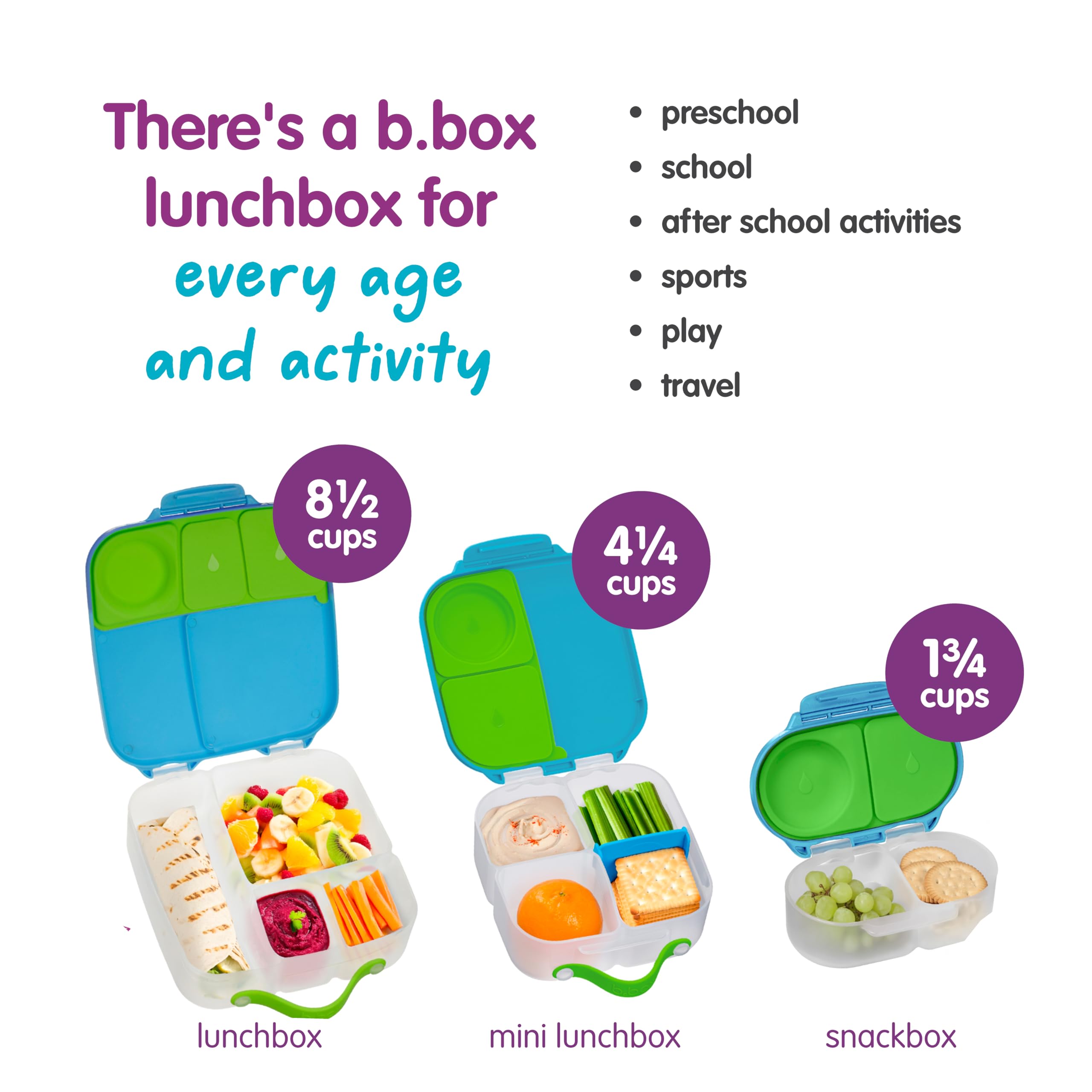 b.box mise en table avec collations variées pour crèche ou pique-nique