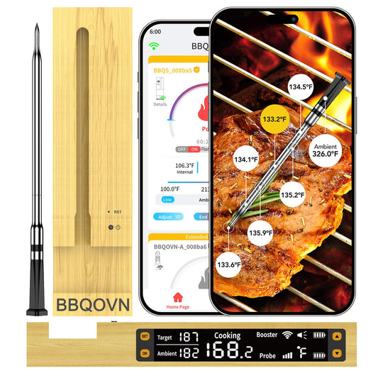 BBQOVN face avant de l'appareil montrant écran clair et connexion Wi‑Fi pour surveillance facile