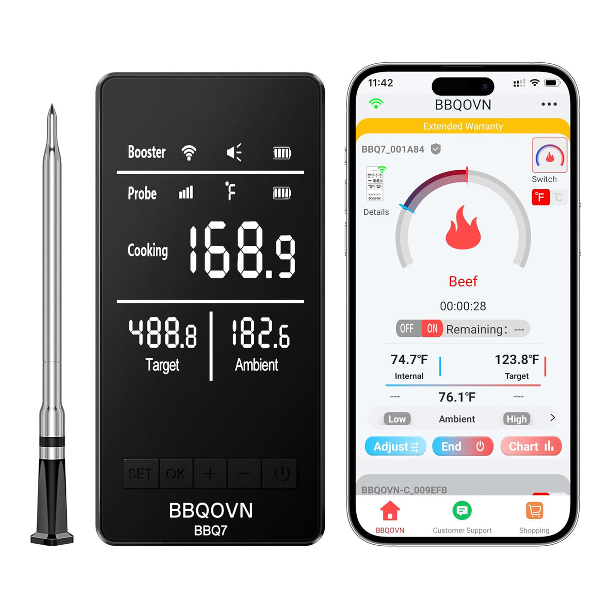 BBQOVN thermomètre face avant affichage clair et contrôle sans téléphone