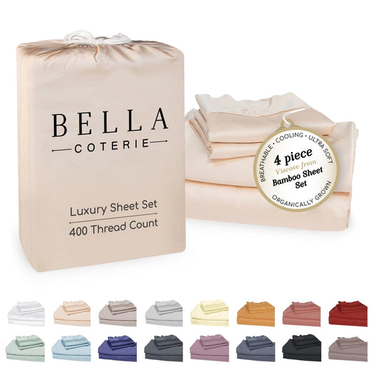 BC BELLA COTERIE emballage produit montrant l'ensemble de draps Queen et l'élégance
