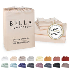 BC BELLA COTERIE emballage produit montrant l'ensemble de draps Queen et l'élégance