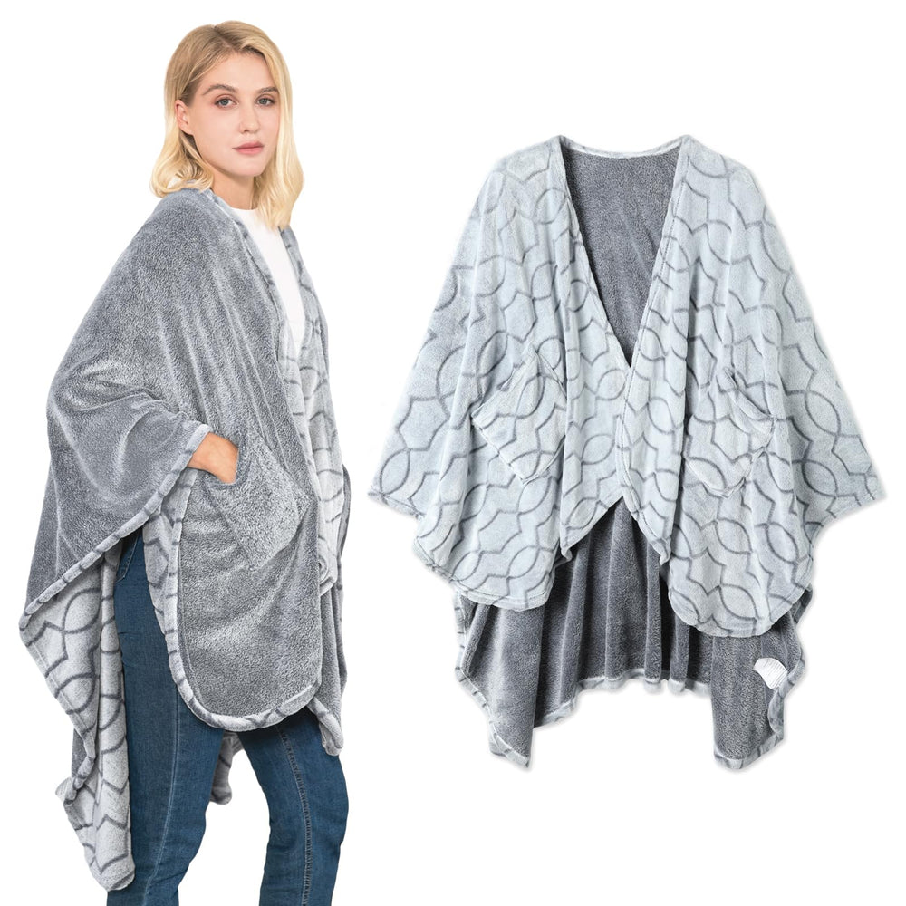Bcareself face avant du poncho-plaid montrant style réversible et confort