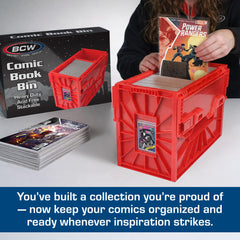BCW boîte ouverte avec comics organisés prouvant capacité et accès rapide