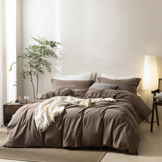 BDEAR housse de couette face avant couleur chocolat clair, finition chaleureuse