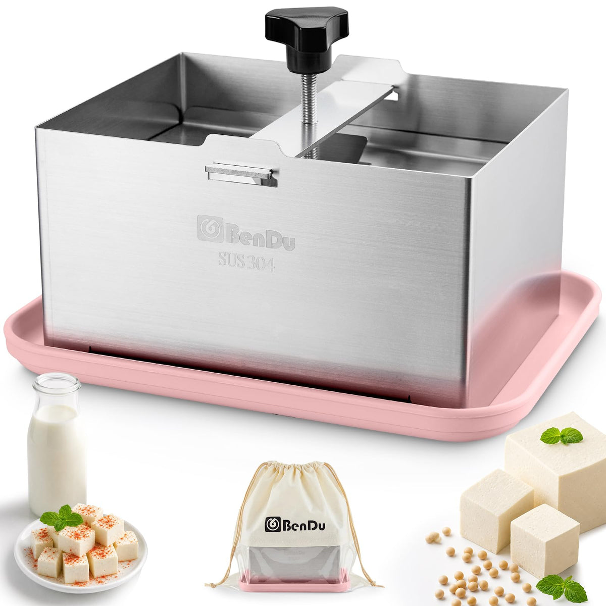 bd.Ai presse-tofu ensemble frontal montrant finition rose et robustesse