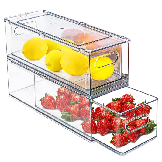 bealy face avant du bac tiroir transparent montrant rangement organisé