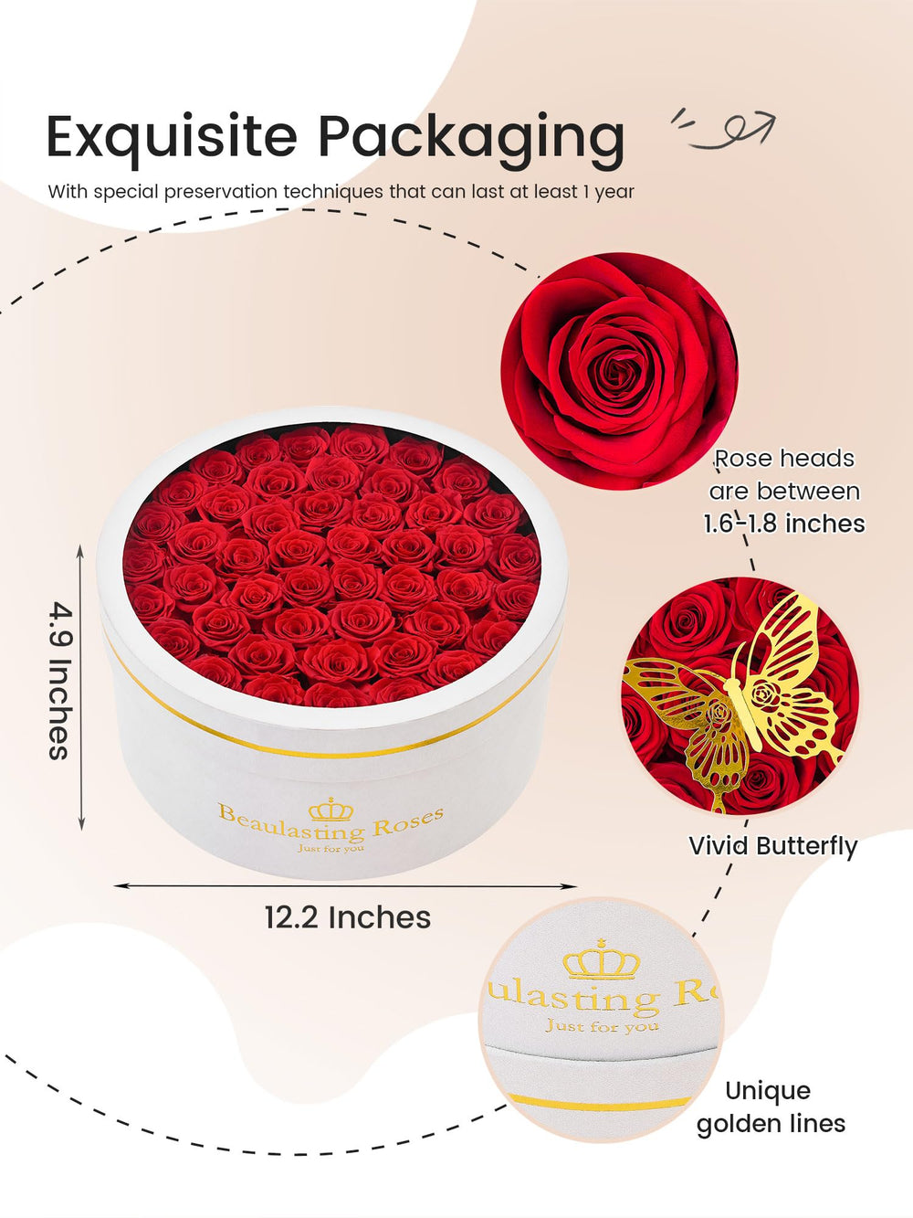 Beaulasting Roses boîte tenue à la main, échelle et charme cadeau prêt à offrir