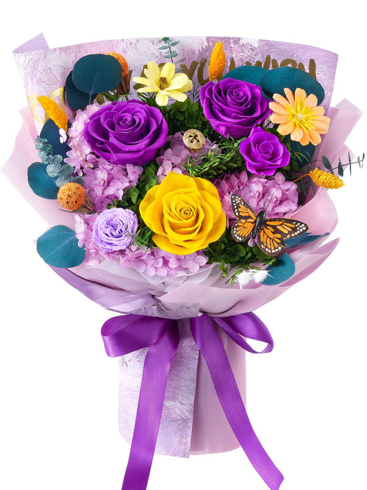 Beaulasting Roses vue avant du bouquet dans sa boîte, cadeau prêt à offrir